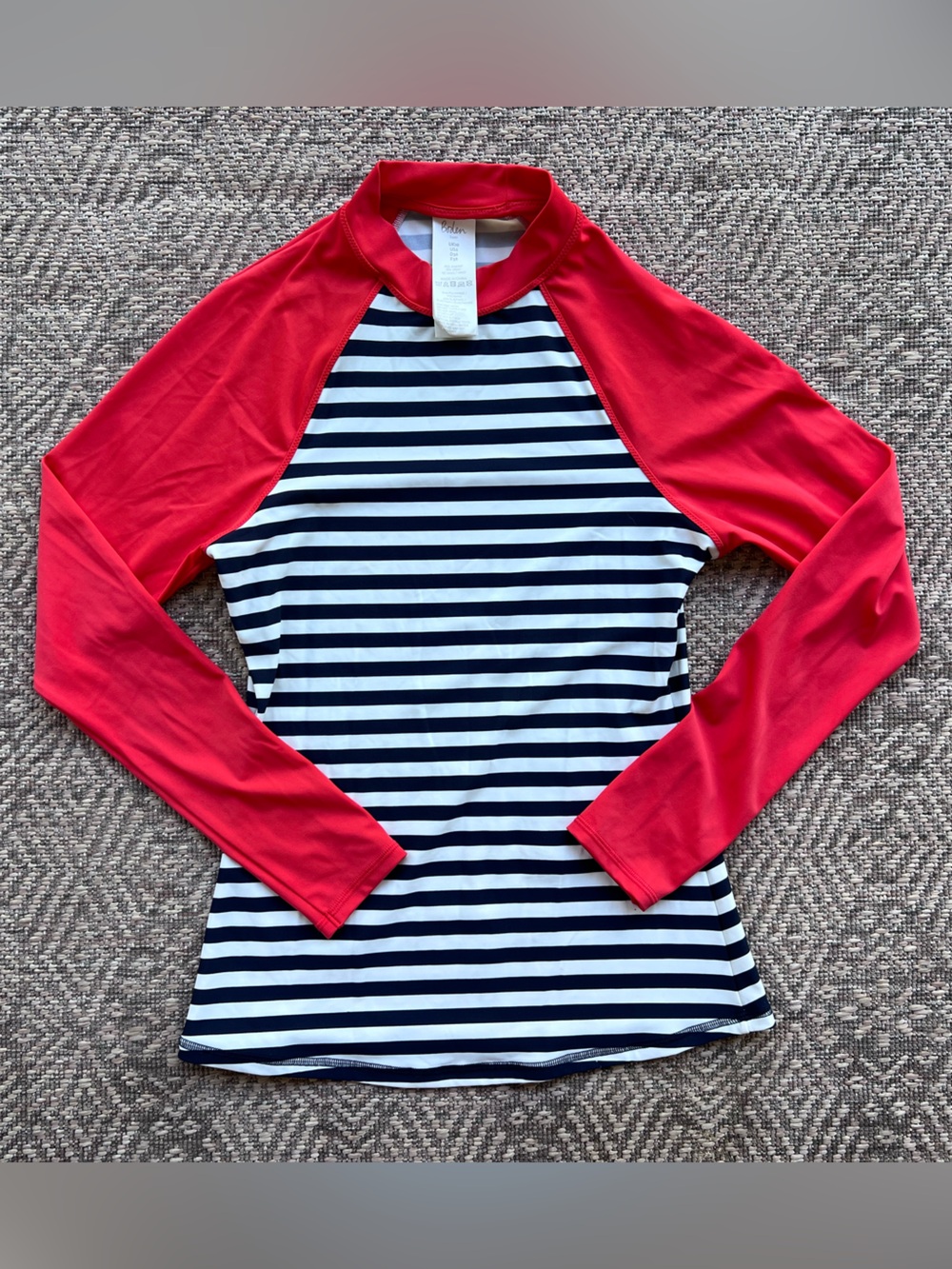 Boden Stripe Long Sleeve Rash Guard Swim Top Coral Navy White Size 6